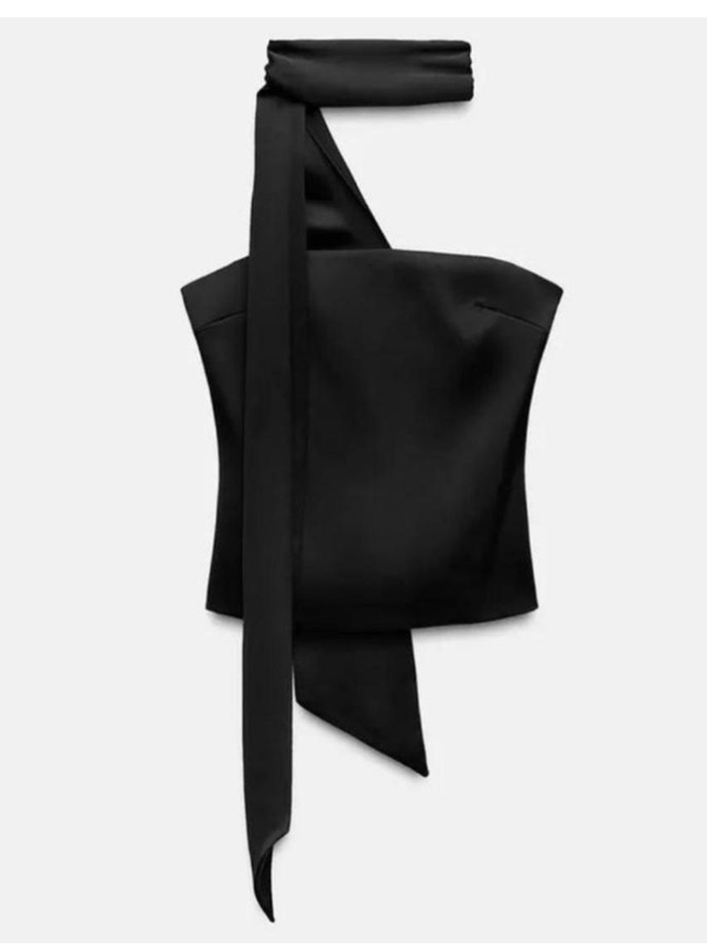 NWT Zara Black Satin Strapless Tie-Neck Top